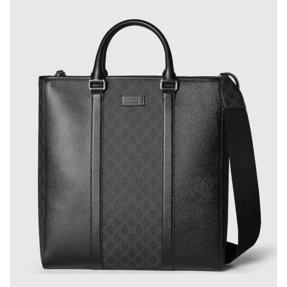 Gucci 795460 Medium GG Tote Bag Grey Black GG Supreme Canvas Mens Business Bag